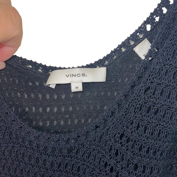 Vince Womens Top Size Medium Black Crochet Knit Tank Sleeveless Scoop Neck - Picture 3 of 7